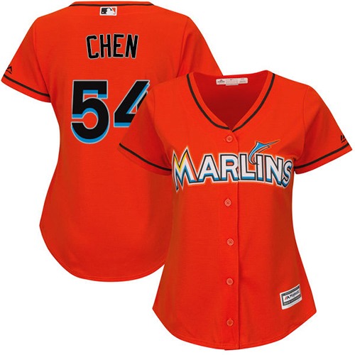 Marlins #54 Wei-Yin Chen Orange Alternate Women's Stitched MLB Jersey - Click Image to Close